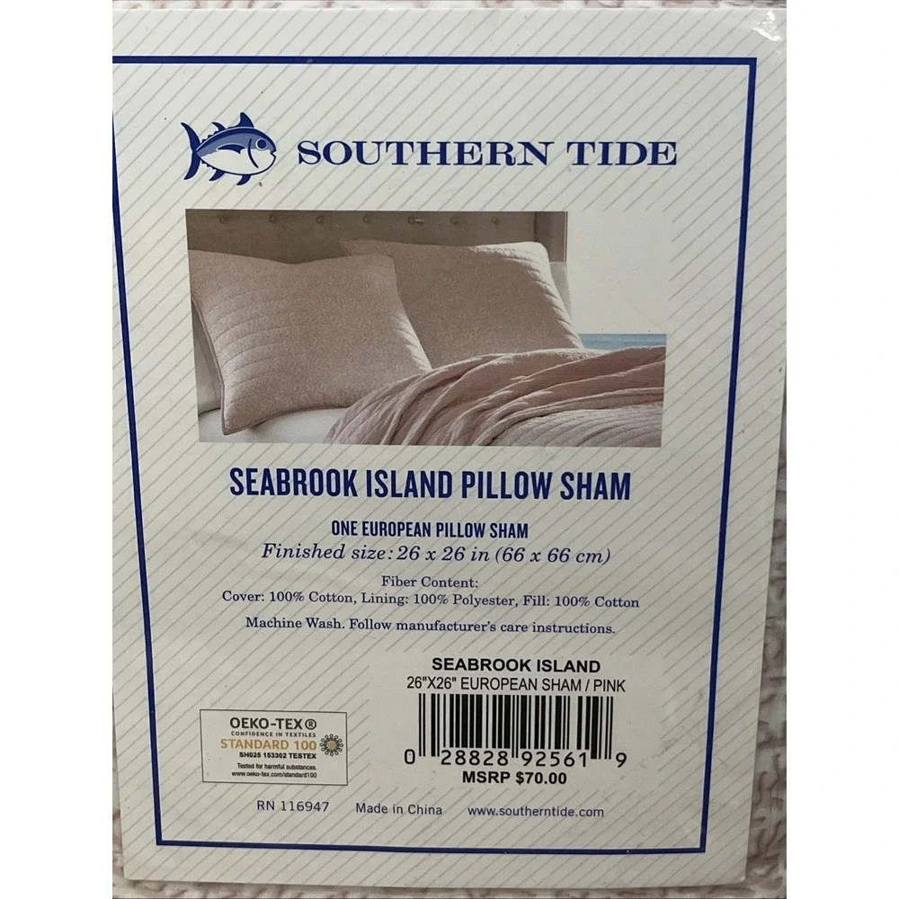 Southern Tide Pair of Euro Pillow Shams Seabrook Island Coral Pink 26x26 New